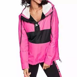Victoria Secret Pink Sherpa Hood Anorak 1/2 Zip Logo Spellout Windbreaker XS